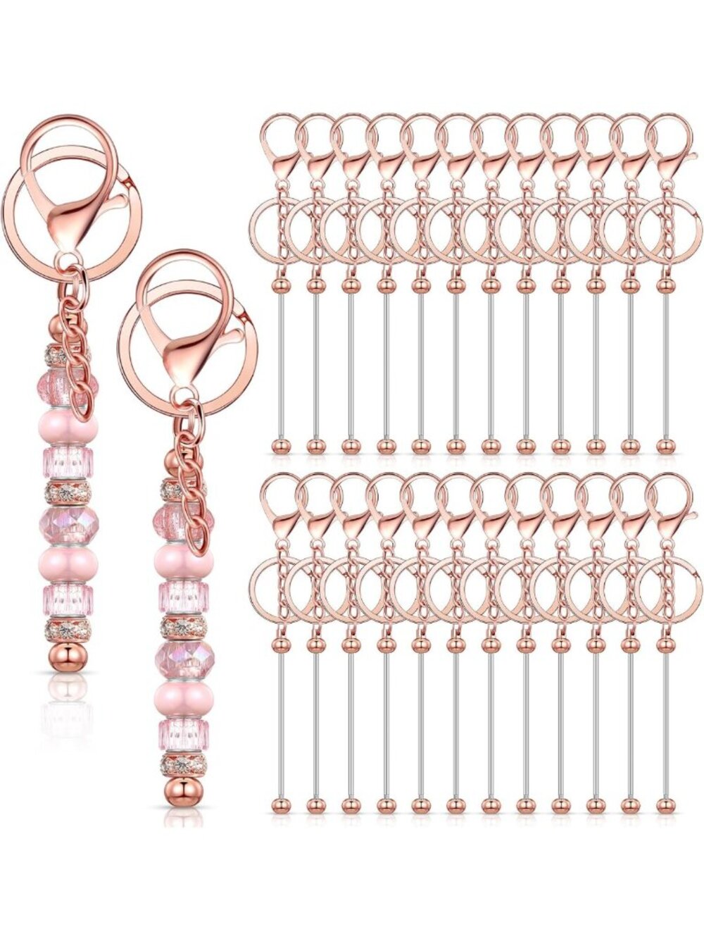 24 Pcs Beadable Keychain Kit - DIY Craft Supplies for Custom Accessories